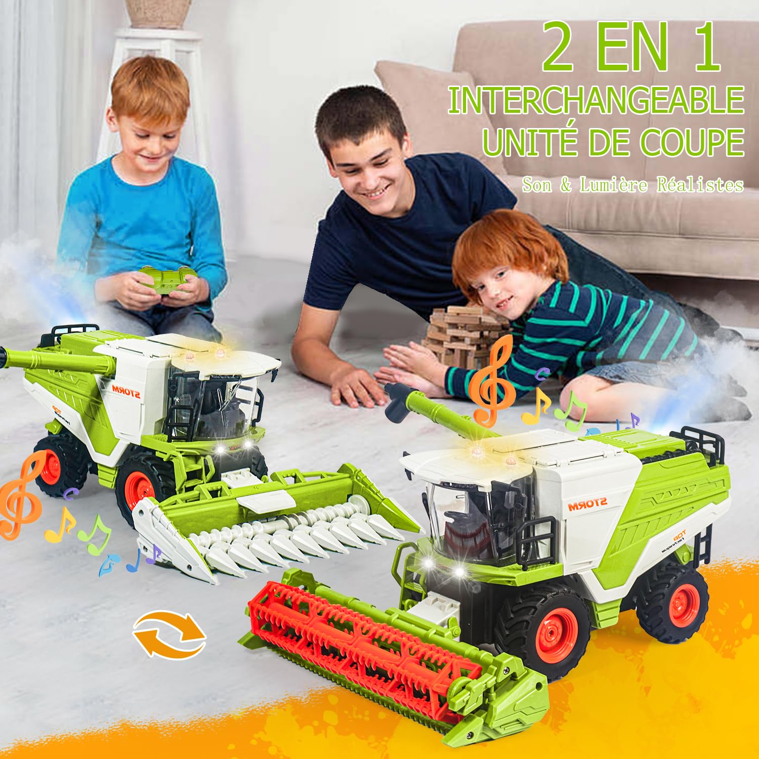 PENGBU RC Moissonneuse Batteuse Télécommandée pour Enfants 3-6 Ans avec Pulvérisations, Lumière et Son
