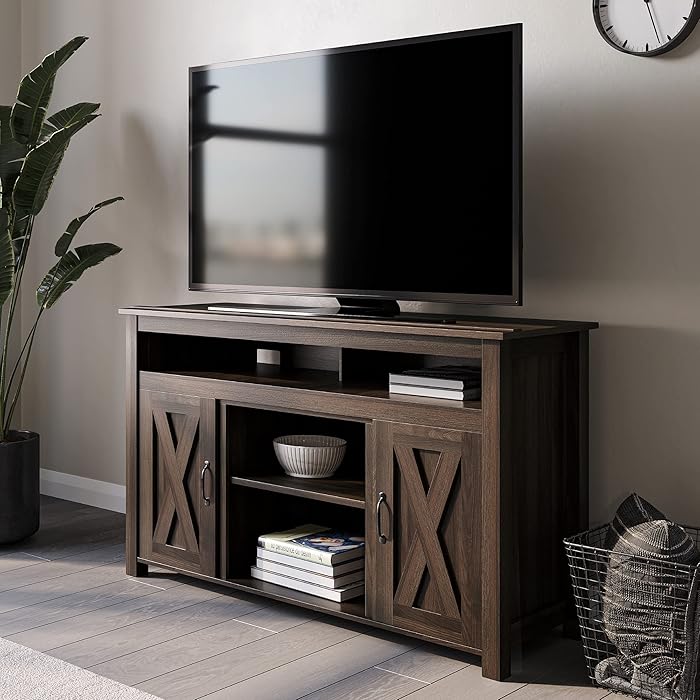 Buy BELLEZE Modern 48 Inch Barn Door Wood TV Stand & Media Entertainment Center Console Table