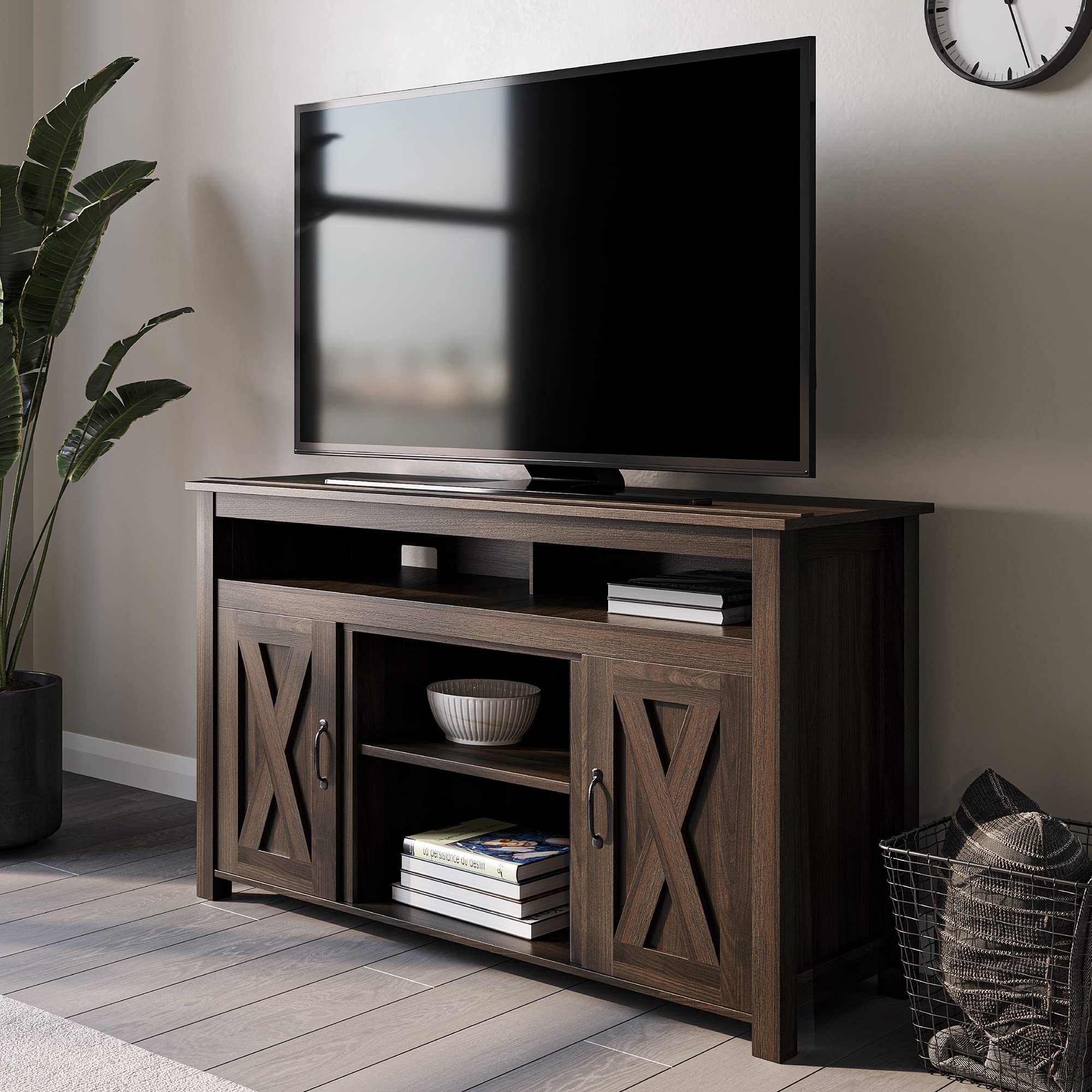 Buy BELLEZE Modern 48 Inch Barn Door Wood TV Stand & Media