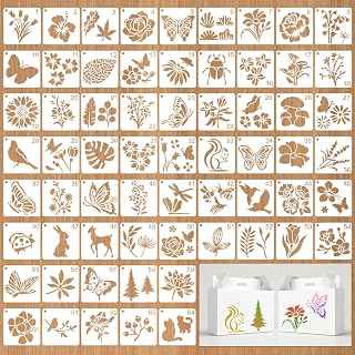 JSRQT 64Pcs Small Stencils for Crafts Reusable, Assorted Flower Butterfl...