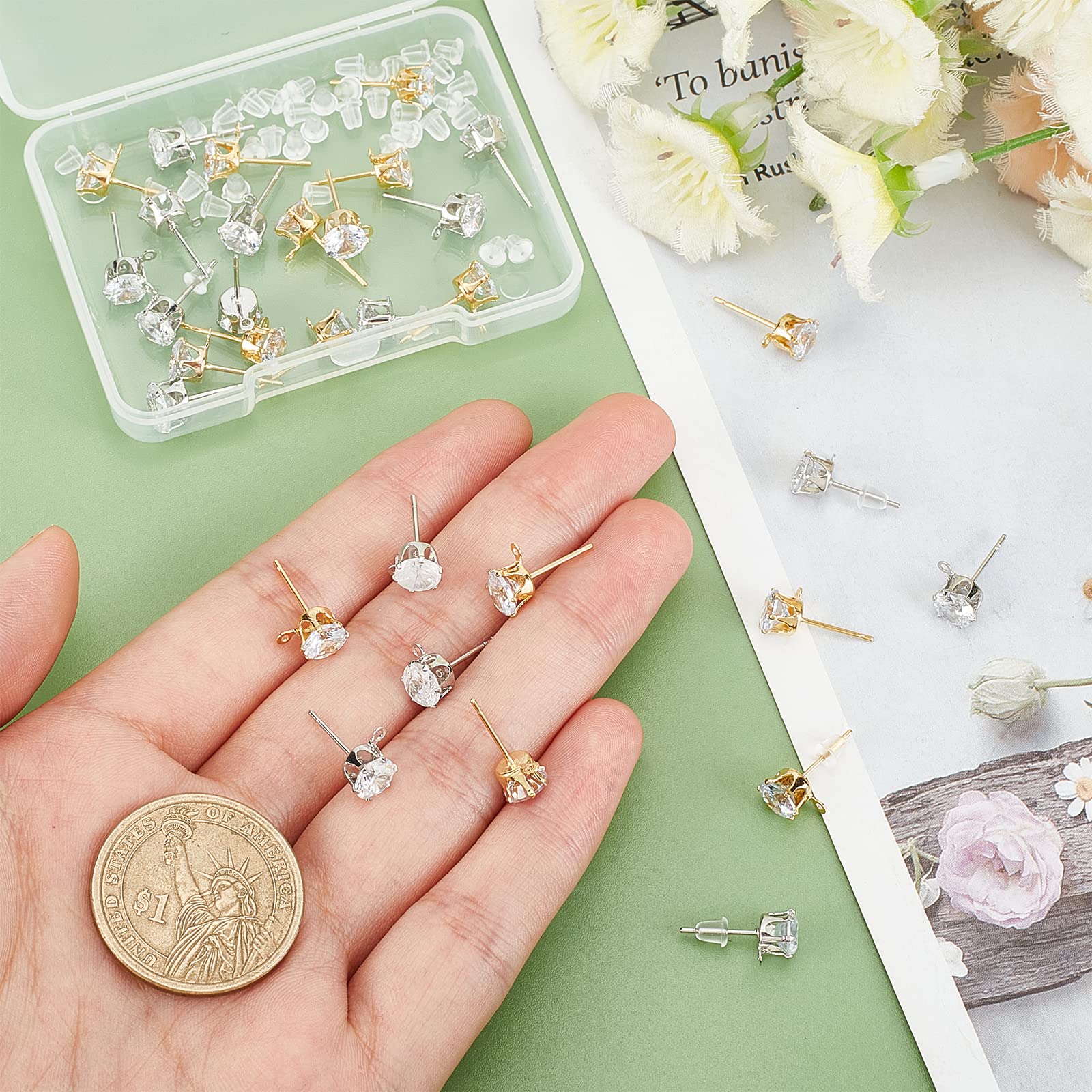UNICRAFTALE 20pcs Golden Flower Stud Earring Findings 304 Stainless...