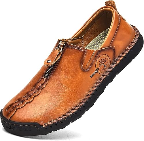 Shaire Zapatos casuales de cuero sin cordones para hombre, zapatos cómodos y transpirables para caminar para hombres