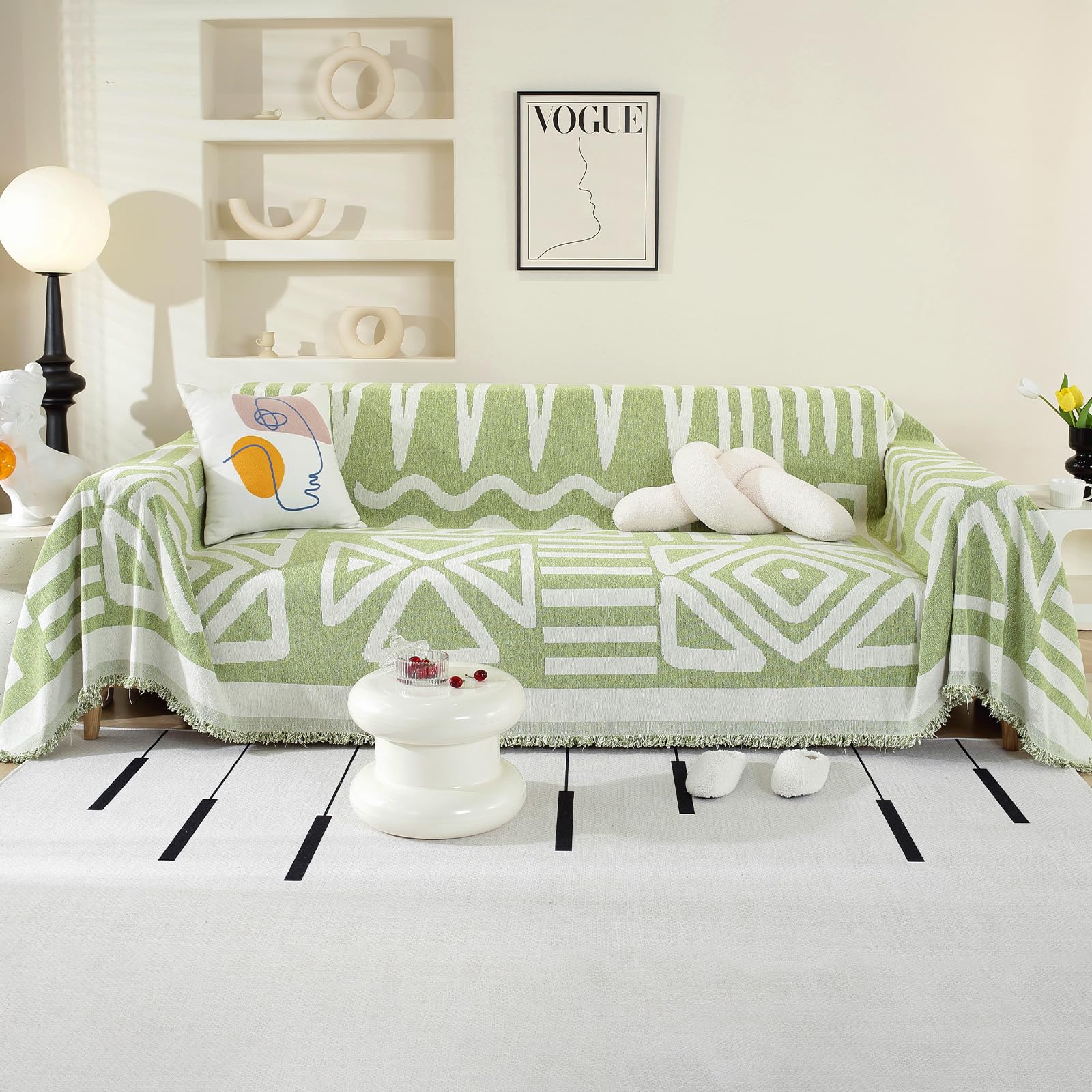 OstepDecor Boho Sofa Cover 3 Seater, Chenille Couch Cover for Corner Sofa Washable Sofa Slipcover