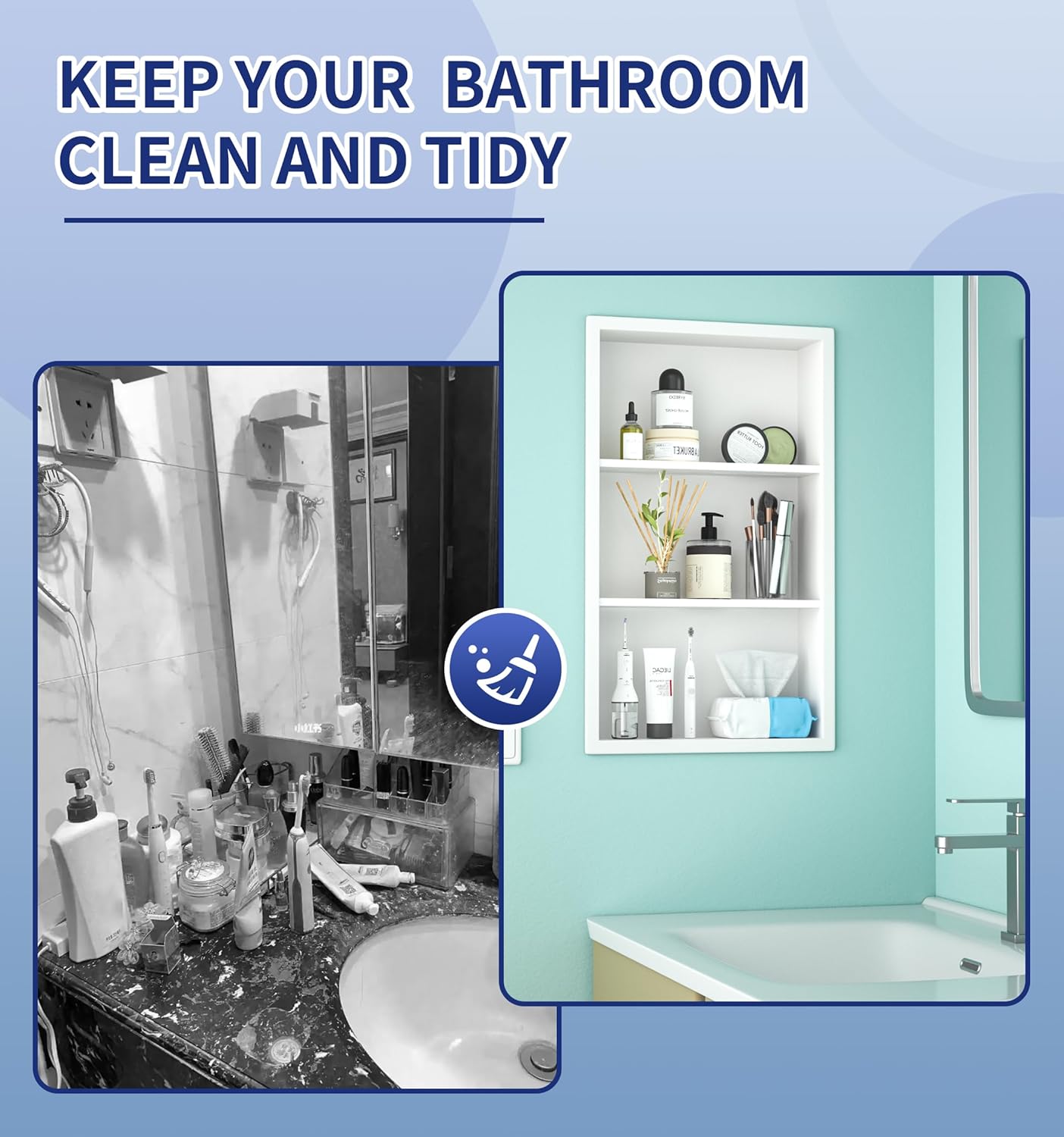 Stainless Steel Shower Niche 14"x 24" White with 3-Tier Shelf Recessed Niche Shower for Bathroom Wall No Tile Needed Medicine Cabinets