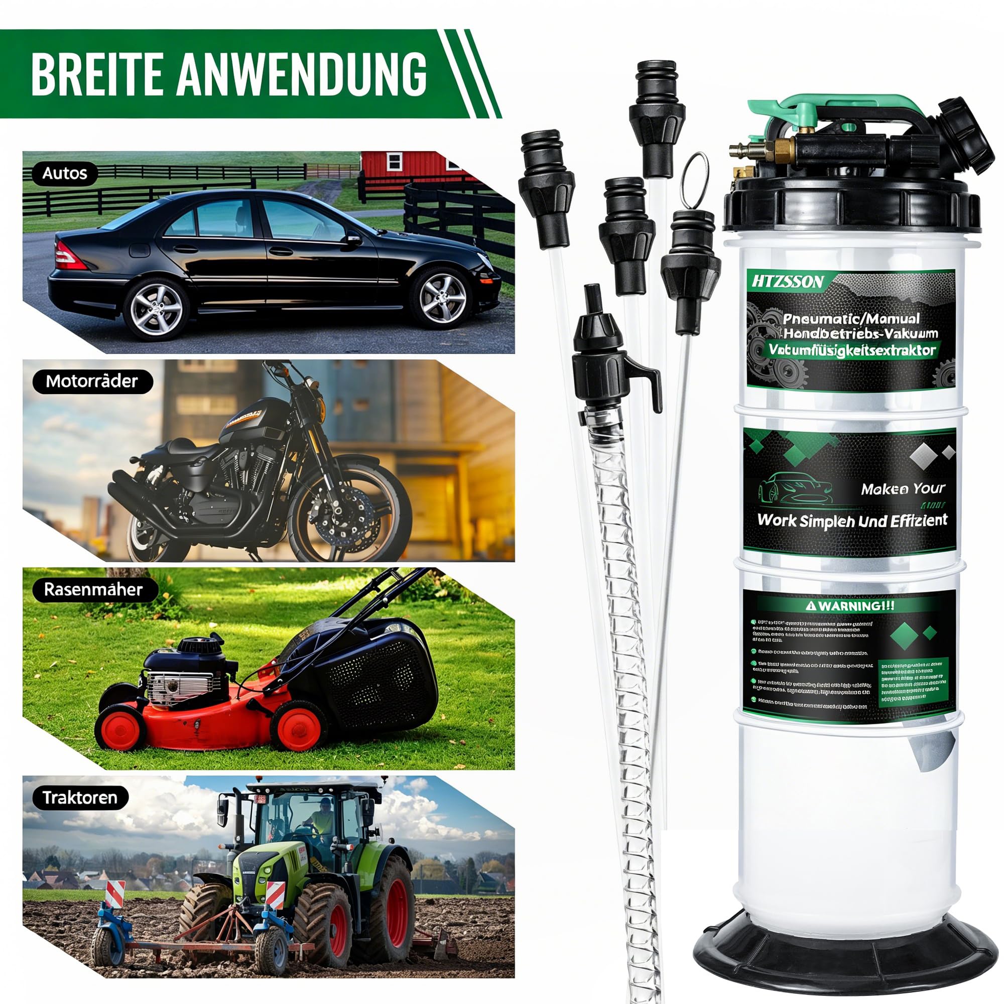 9.5L Pneumatische/manuelle Ölextraktorpumpe zum Ölwechsel, Flüssigkeitsabzug mit 5 Rohren und einem Bremsblutungsschlauch für Automobil