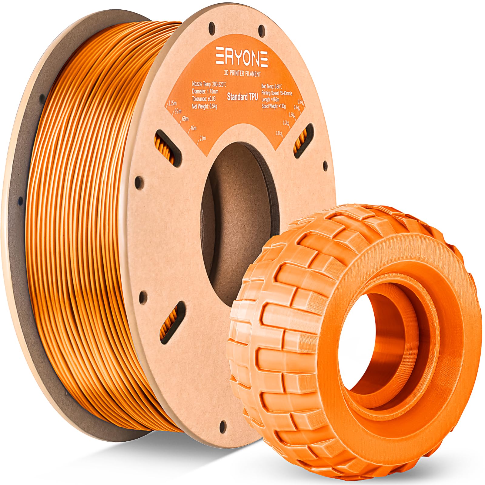 ERYONE TPU Filament 1.75mm, 3D Drucker Filament,Flexible TPU Weiches Filament, TPU 95A, Maßgenauigkeit +/- 0,03 mm, 0.5kg 1 Spule, Mangogelb