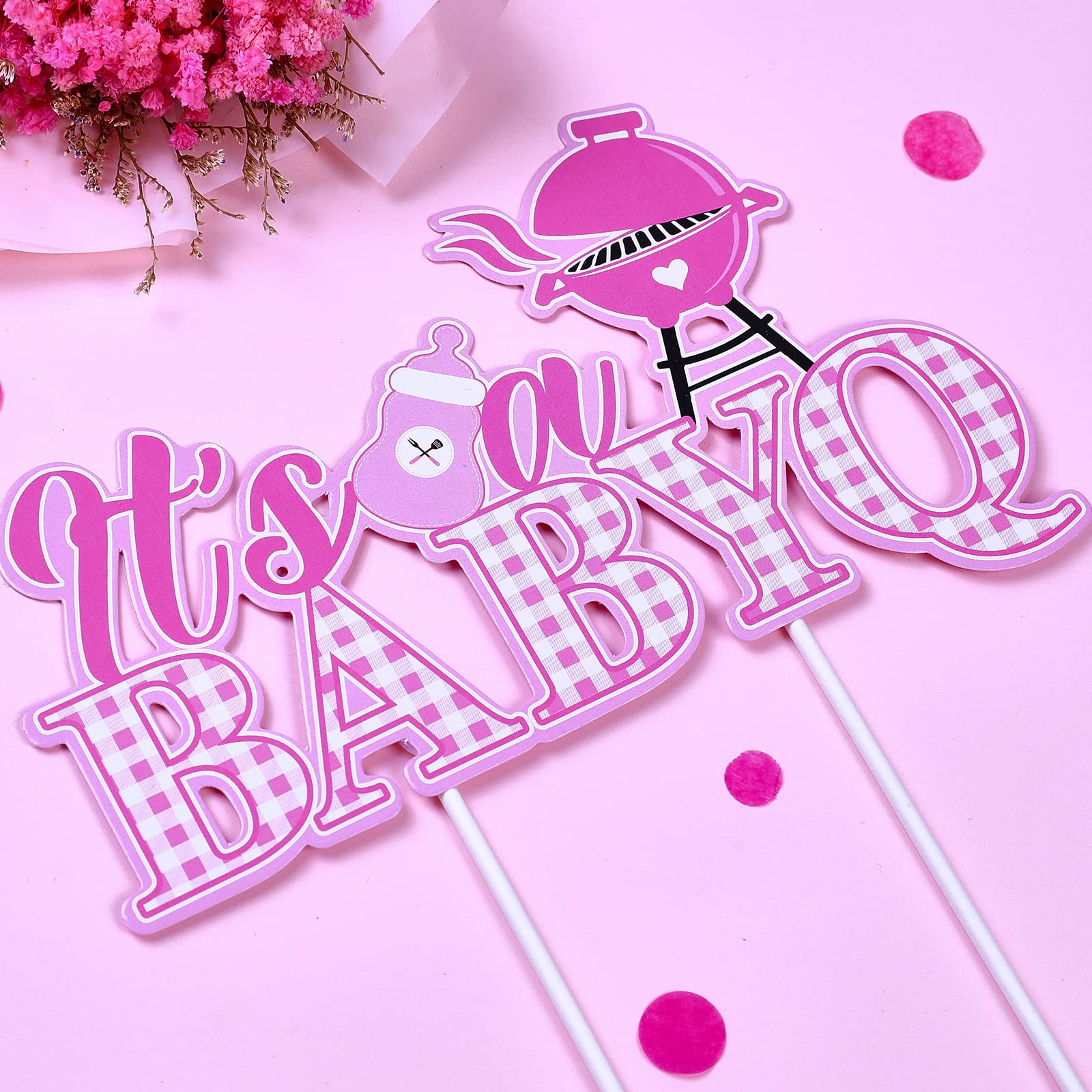 Bbq Baby Shower Decorations Girl - 25 Pcs Babyq Baby Shower Cake Cupcake Toppers, It's a Baby Q Party Decorations Cake Topper for Barbecue Picnic Theme Baby Shower Decorations Pink