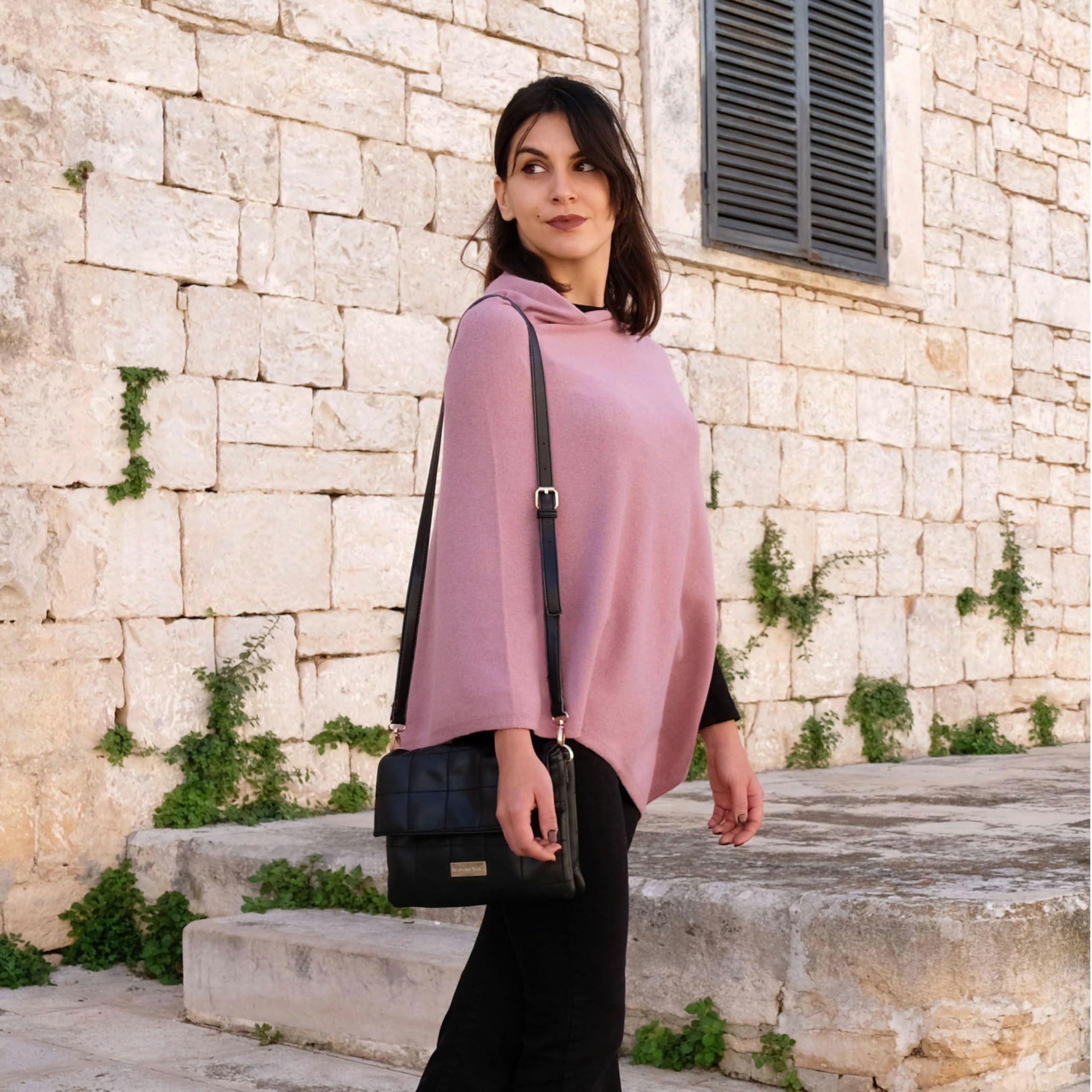 Poncho Mantella da Donna Invernale Made in Italy - Poncho Donna Caldo Misto Cashmere Lana e Viscosa