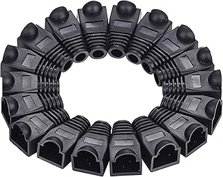 RJ45 Cat5e Cat6 Ethernet Network Cable Boot Cover Strain Relief Connector Protection 50 Pack (Black)
