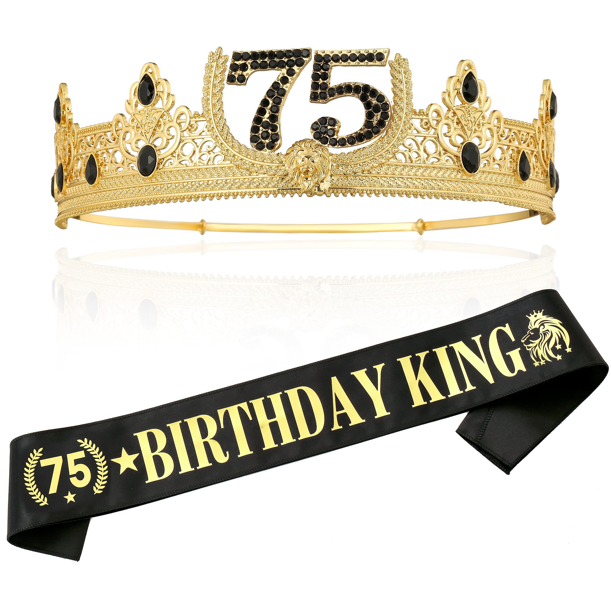TITIKADI 75TH Birthday King Crown and Birthday King Sash,75TH Birthday Gifts for Men. Birthday Party Decoration for Men(Gold)