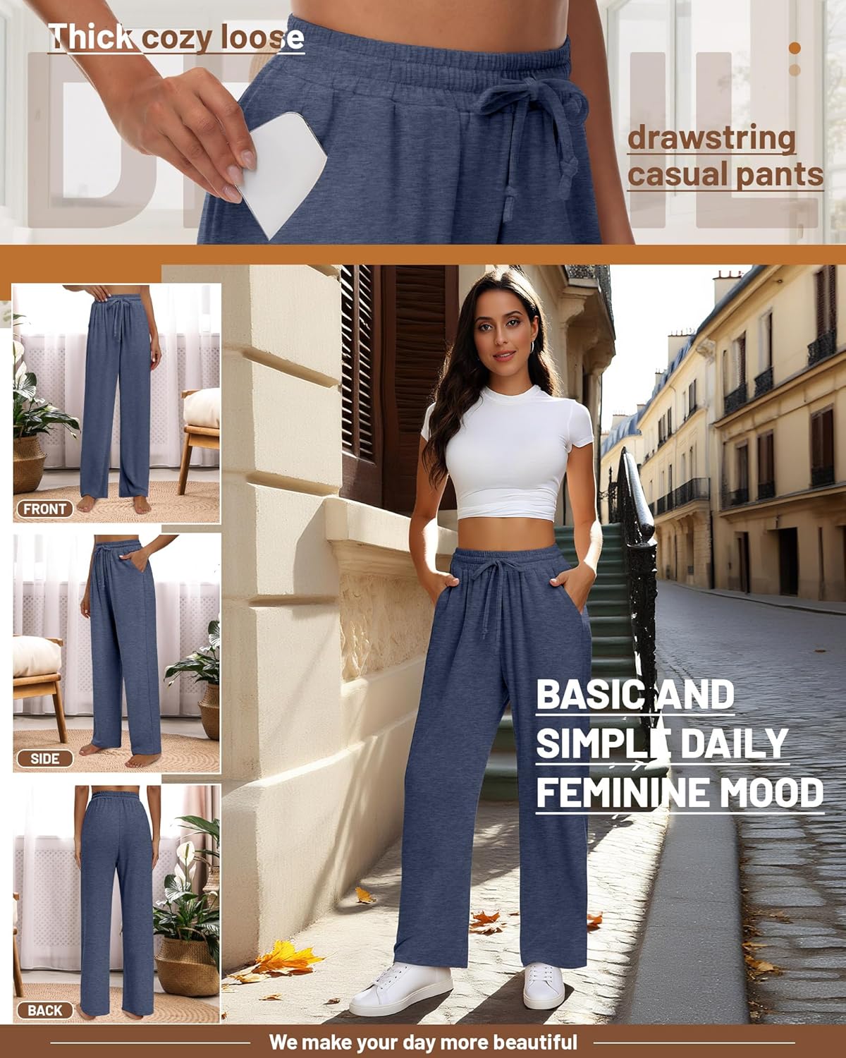 Neer 3 Pack Women's Baggy Sweatpants with Pockets, Wide Leg Yoga Pants Cozy Thick Lounge Pants Drawstring Casual Loose Jogger - Image 5