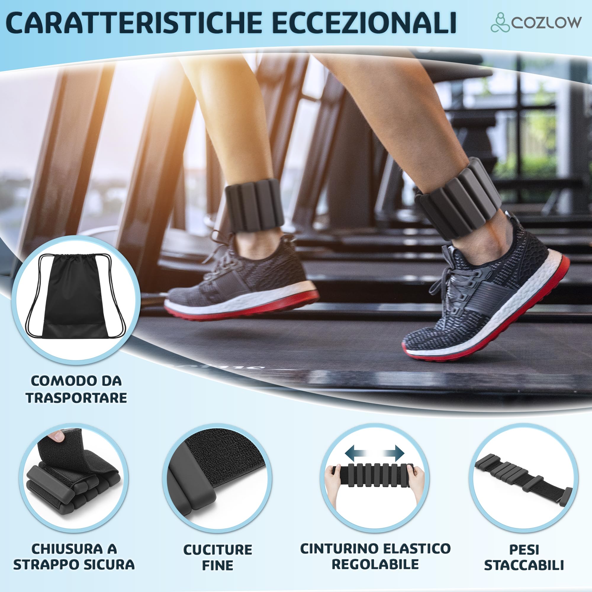 Cozlow - Pesi per caviglie e polsi - per uomo e donna - 1 paio, vari colori - Cinghie da allenamento regolabili in silicone per yoga, danza, corsa e palestra