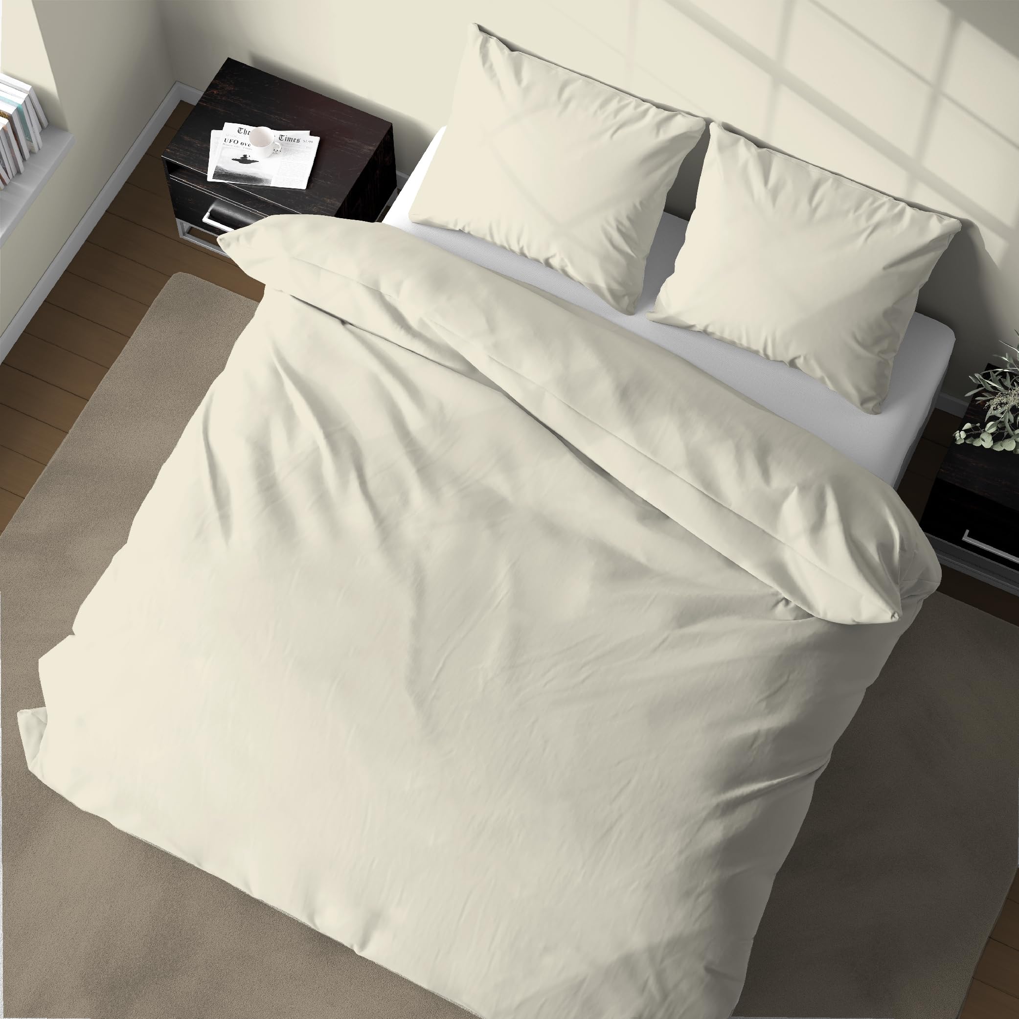 Tata Home Set Copripiumino 100% Cotone Natural Color Made in Italy Parure Copri Piumino Sacco Piumone e Federa Cuscino 50x80 cm (Panna, Piazza Mezza)