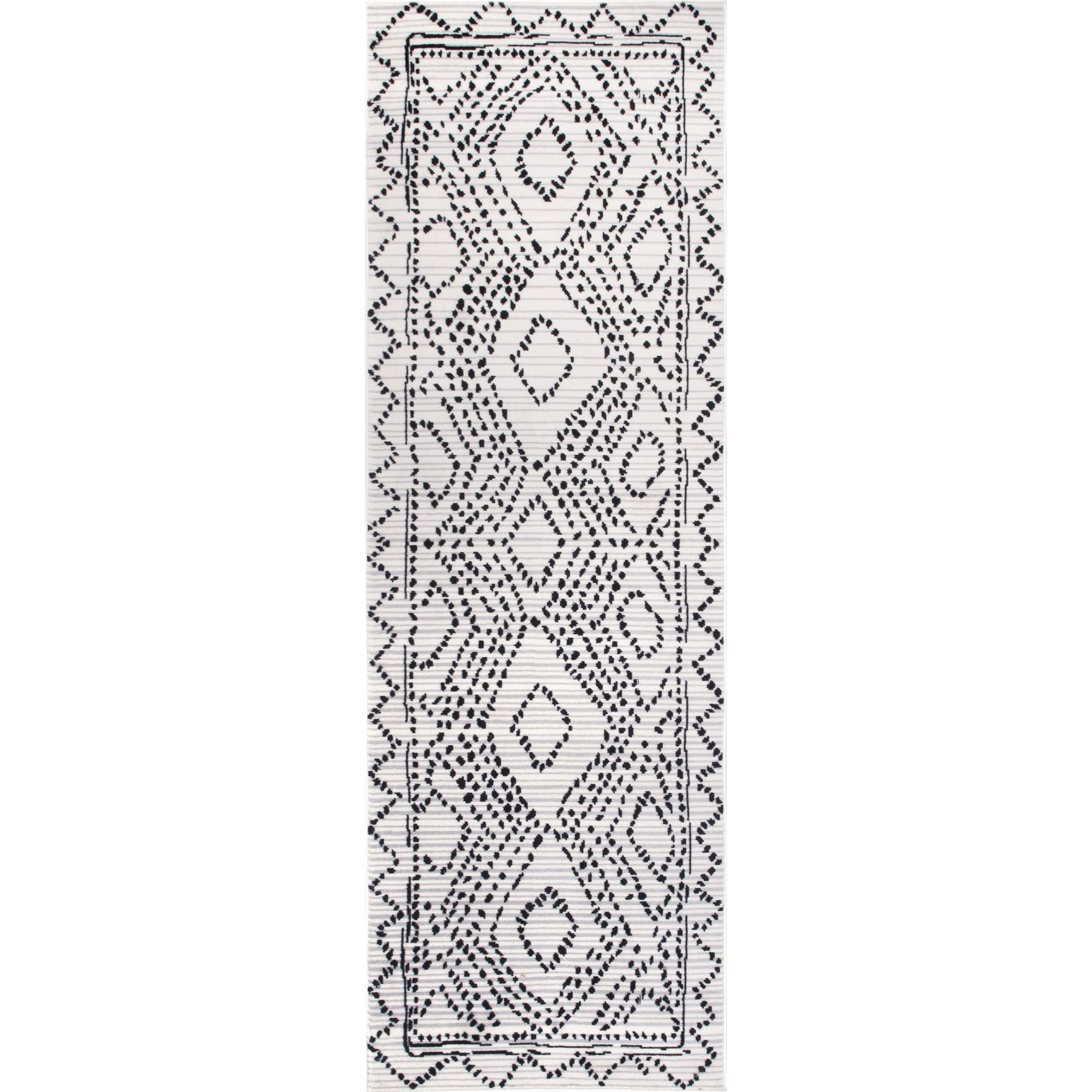 nuLOOM Mila Dotted Diamond Trellis Runner Rug, 2' x 6', Grey