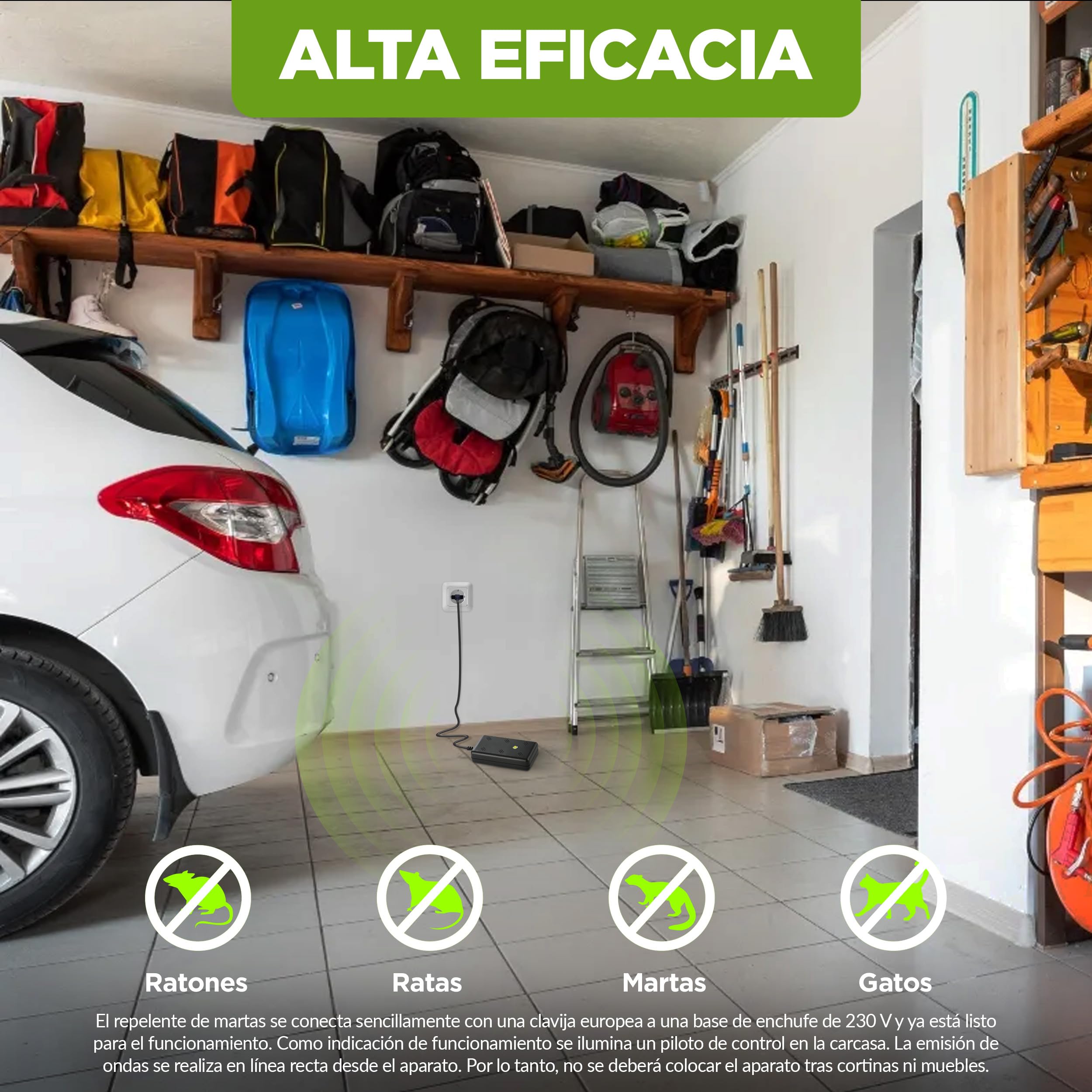 ISOTRONIC Repelente de Martas con Luz LED y Ultrasonidos — Disuasivo para Áticos, Garajes y Casas — Protección contra Ratones y Ratas — Alcance Efectivo 50 m² — Pack de 3 Unidades