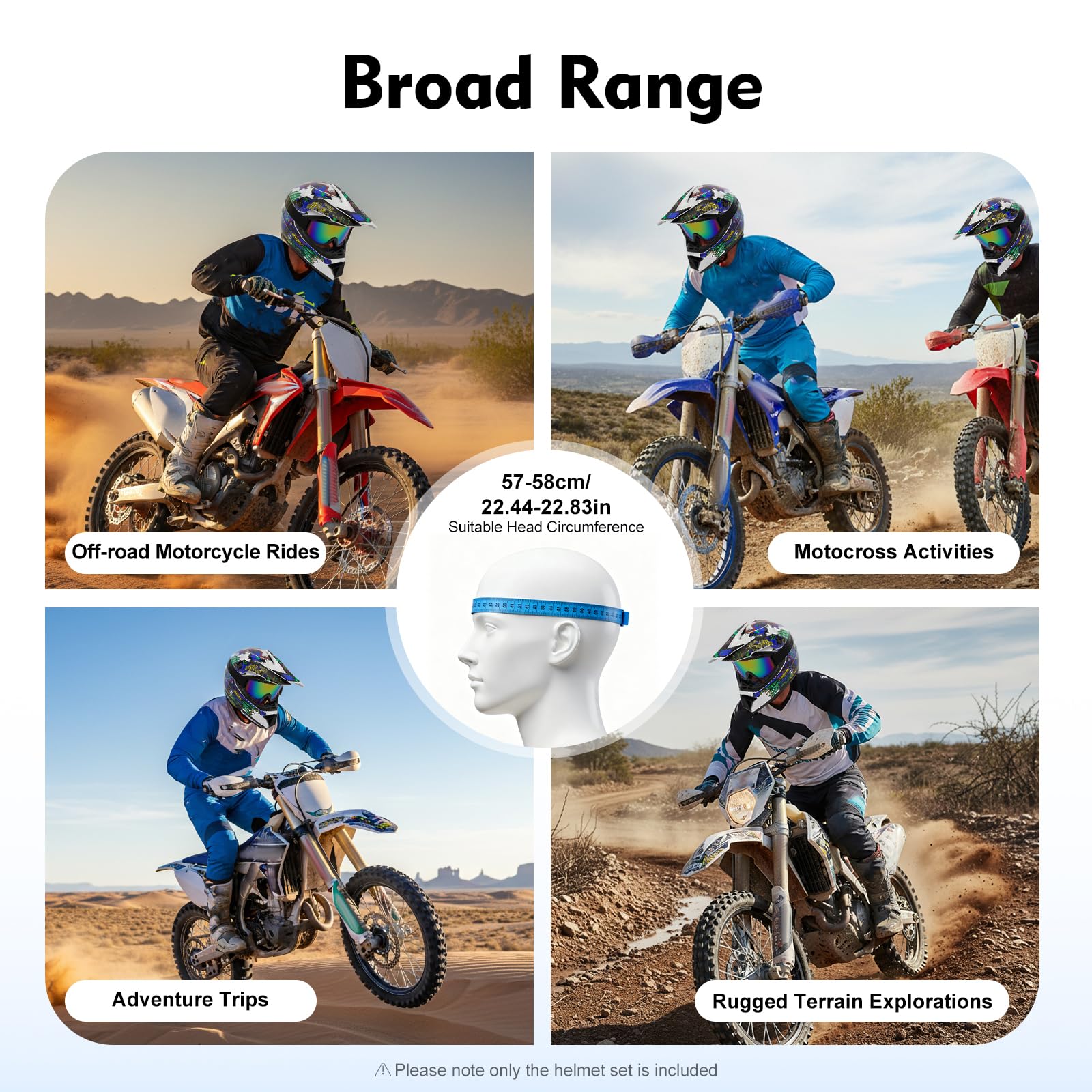 Motorradhelm Set Integralhelm mit Schutzbrille & Handschuhen L
