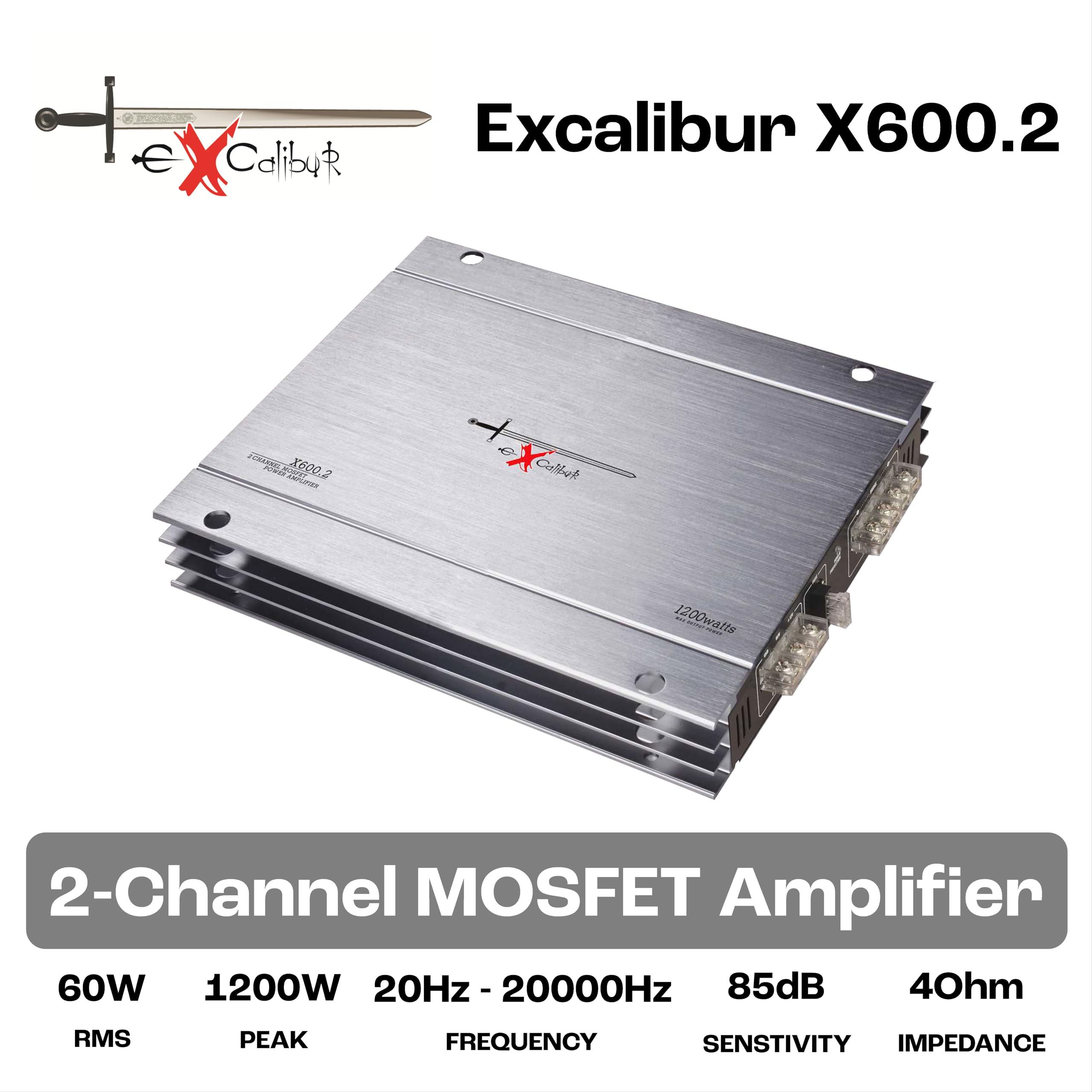 Excalibur X600.2 Amplificateur voiture 2 canaux Puissance 1200 W Crossover variable 2 Ohms