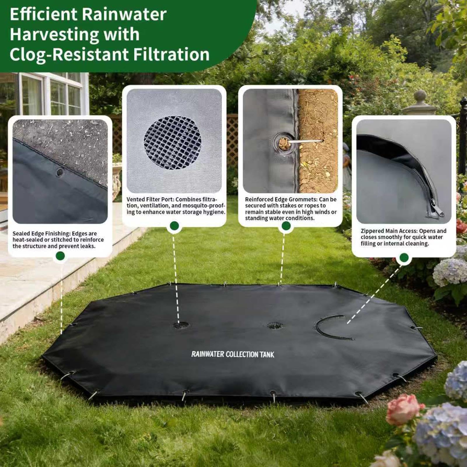 di raccoglimento a pioggia Stoccaggio 'Acqua Piovana Integrato | Raccoglitore Esterno per Acqua per Giardino, Esterno, Cortile, Prato, Terrazza, , Irrigazione, Passerella