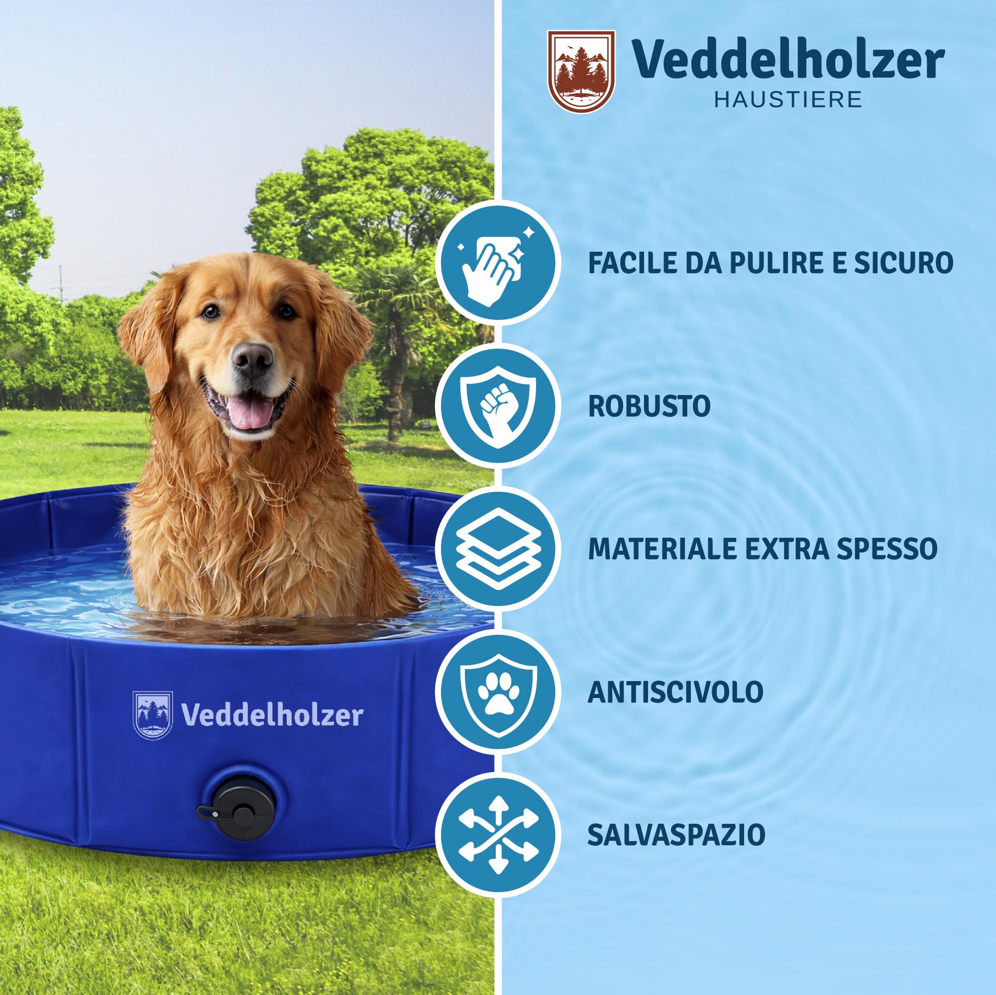 Piscina per cani pieghevole Veddelholzer (L) 120 x 30 cm Antiscivolo – Piscina per cani robusta, salvaspazio e stabile, ideale per giardino e balcone, montaggio rapido senza gonfiaggio, per cani