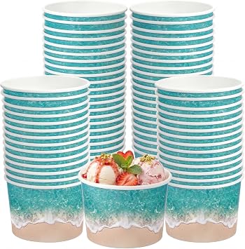 Funnymoom 50 Pack Beach Ice Cream Cups 9 oz Ocean Waves Disposable Dessert Bowls Paper Soup Bowls Summer Pool Snack Cups for Hot or Cold Food for Hawaiian Beach Birthday Party Supplies