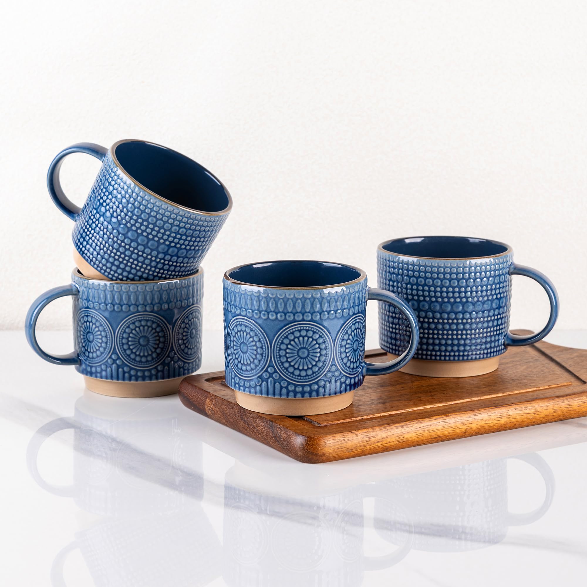 GBhome Set of 4 Stackable Ceramic Coffee Mugs 350ml - Textured Modern Cups for Tea/Latte/Cappuccino, Dishwasher & Microwave Safe, Gift for Men/Women — image 1
