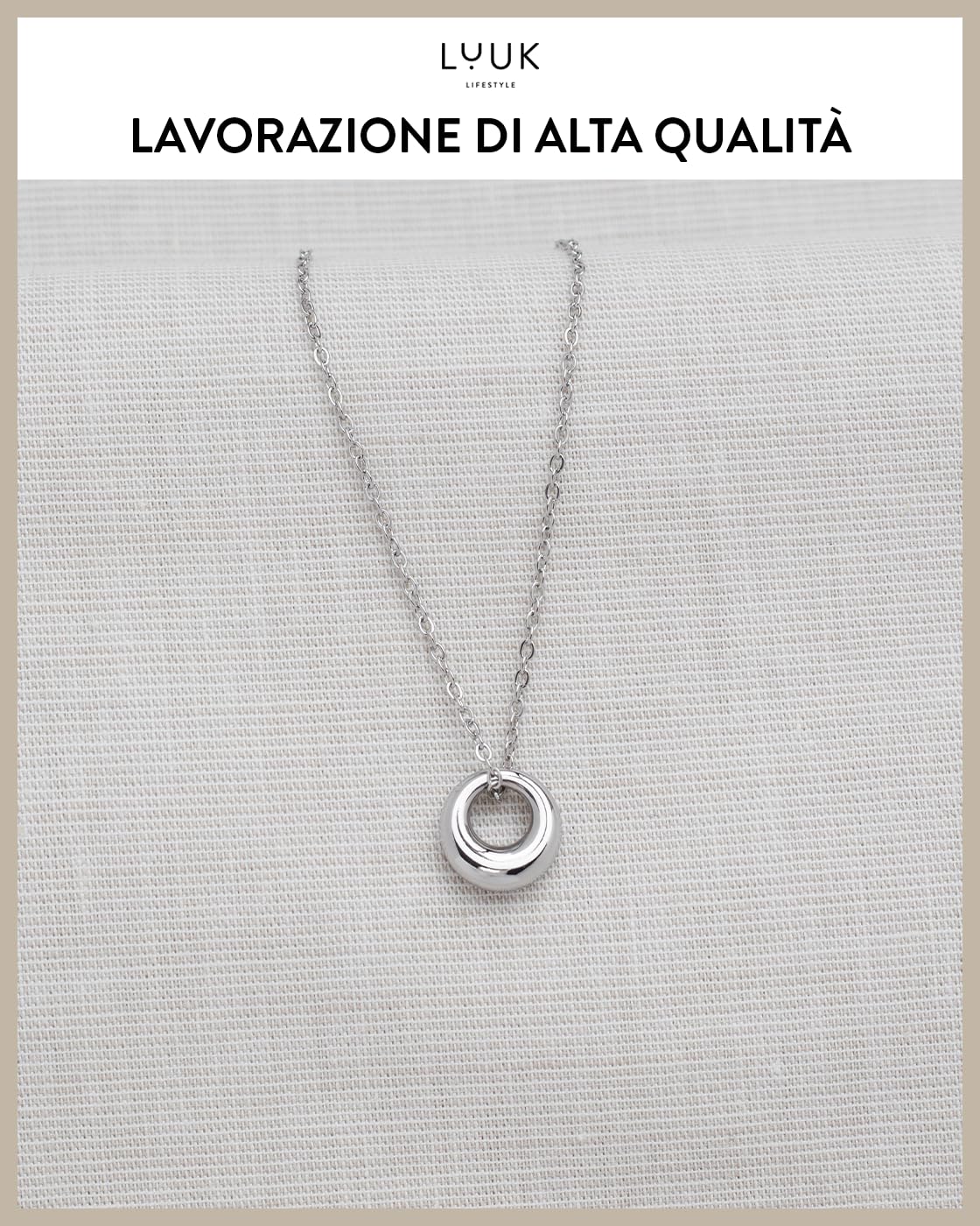 LUUK LIFESTYLE Collana con ciondolo diverso e acciaio inossidabile (50 cm), con carta HAPPINESS, idea regali donna, lei, compleanno, portafortuna, gioielli elegante, Argento, Or, Or rosa