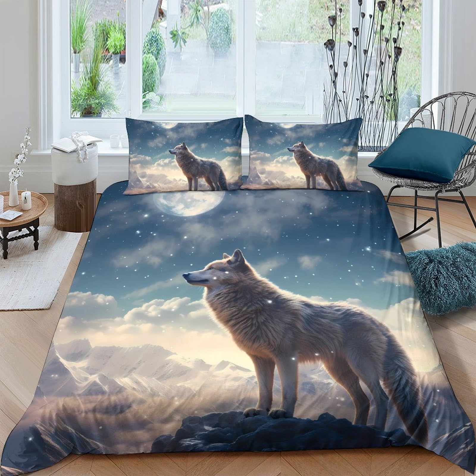 Ctjqhvkz Style-6 3D Printed Wolf Moon Fitted Sheet Microfiber Soft Breathable Mountain Forest Mattress Cover For Bedroom Dorm Protection Decor Single（135X200cm）