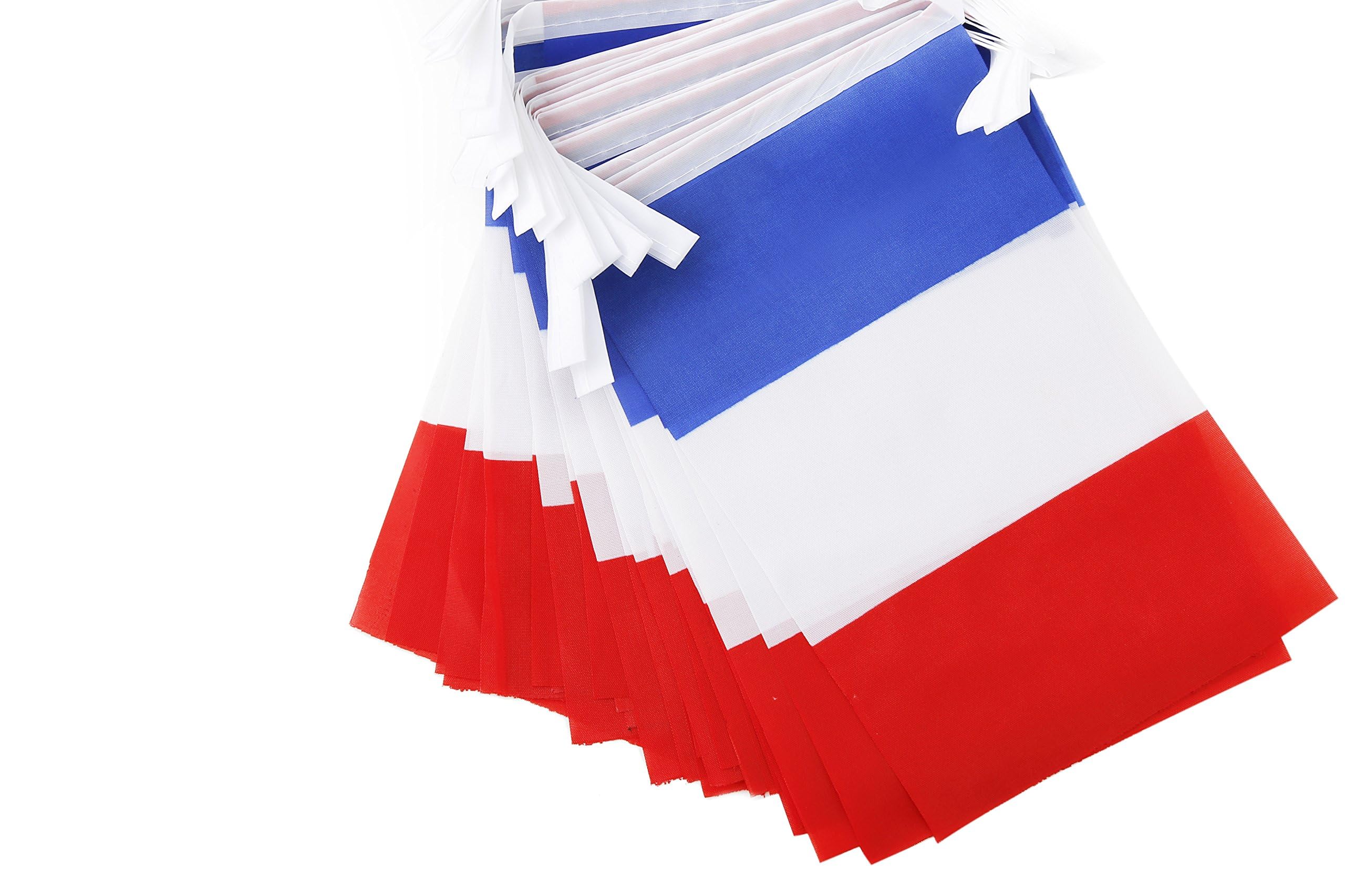 Bandera de cuerda de campo, bandera de cuerda de 5.5 x 8.2 pulgadas, decoraciones de fiesta para interiores y exteriores, 20 mini banderas de 16 pies (Francia)