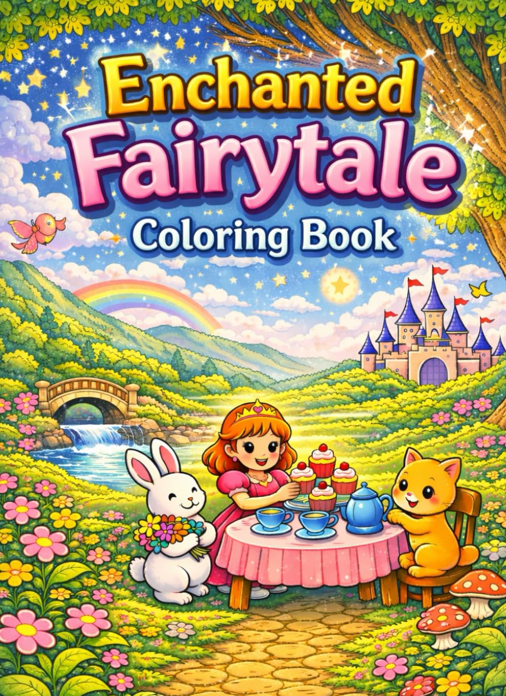 Enchanted Fairytale Coloring Book for Kids Ages 4–8: Princess Adventures, Magical Castles & Cute Animal Friends