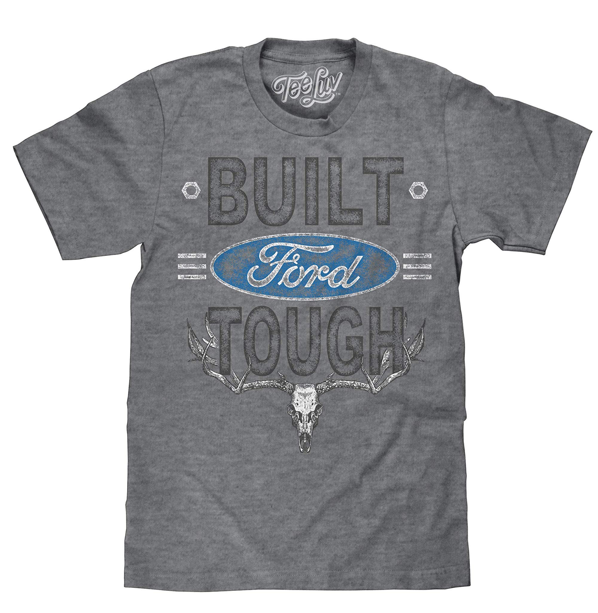 Tee Luv Built Ford Tough T-Shirt - Distressed Ford Logo Deer Skull Shirt
