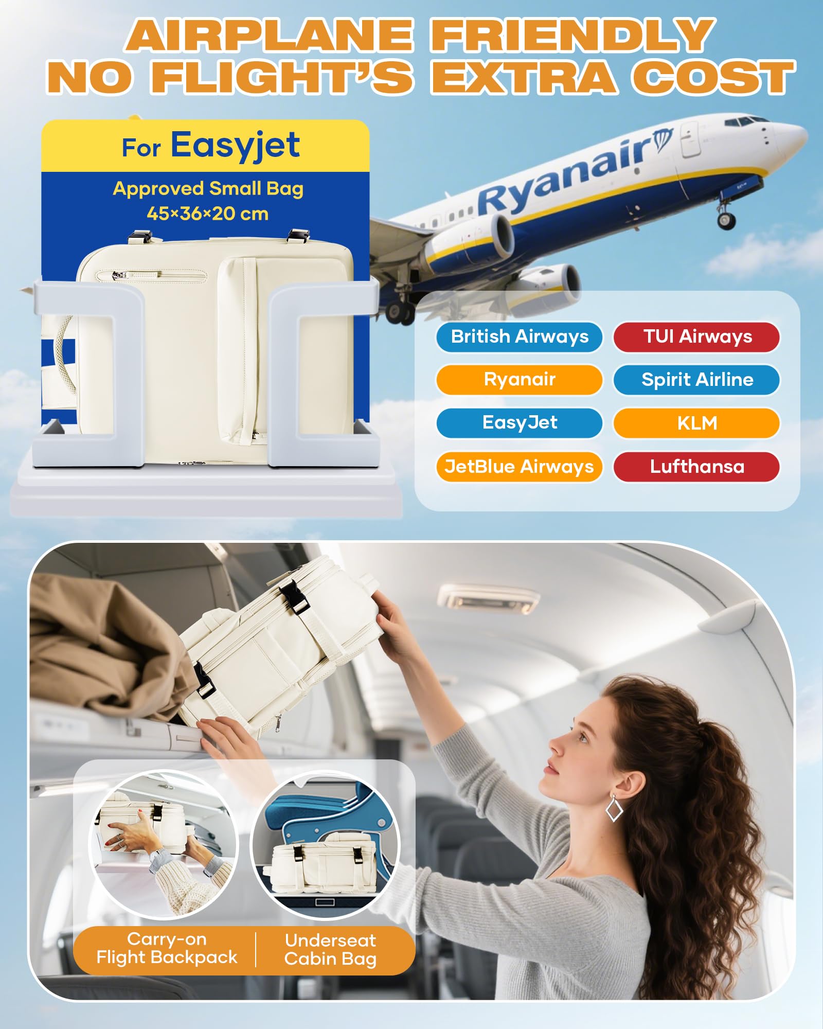 SZLX Plecak Próżniowy Bagaż Podręczny Dla Kobiet, Plecak Z Poduszką i Systemem Próżniowym Do Podróży, Plecak Podróżny Ryanair W Rozmiarze Kabinowym Z Pompką, Wodoodporna Walizka Próżniowa Dla Mężczyzn