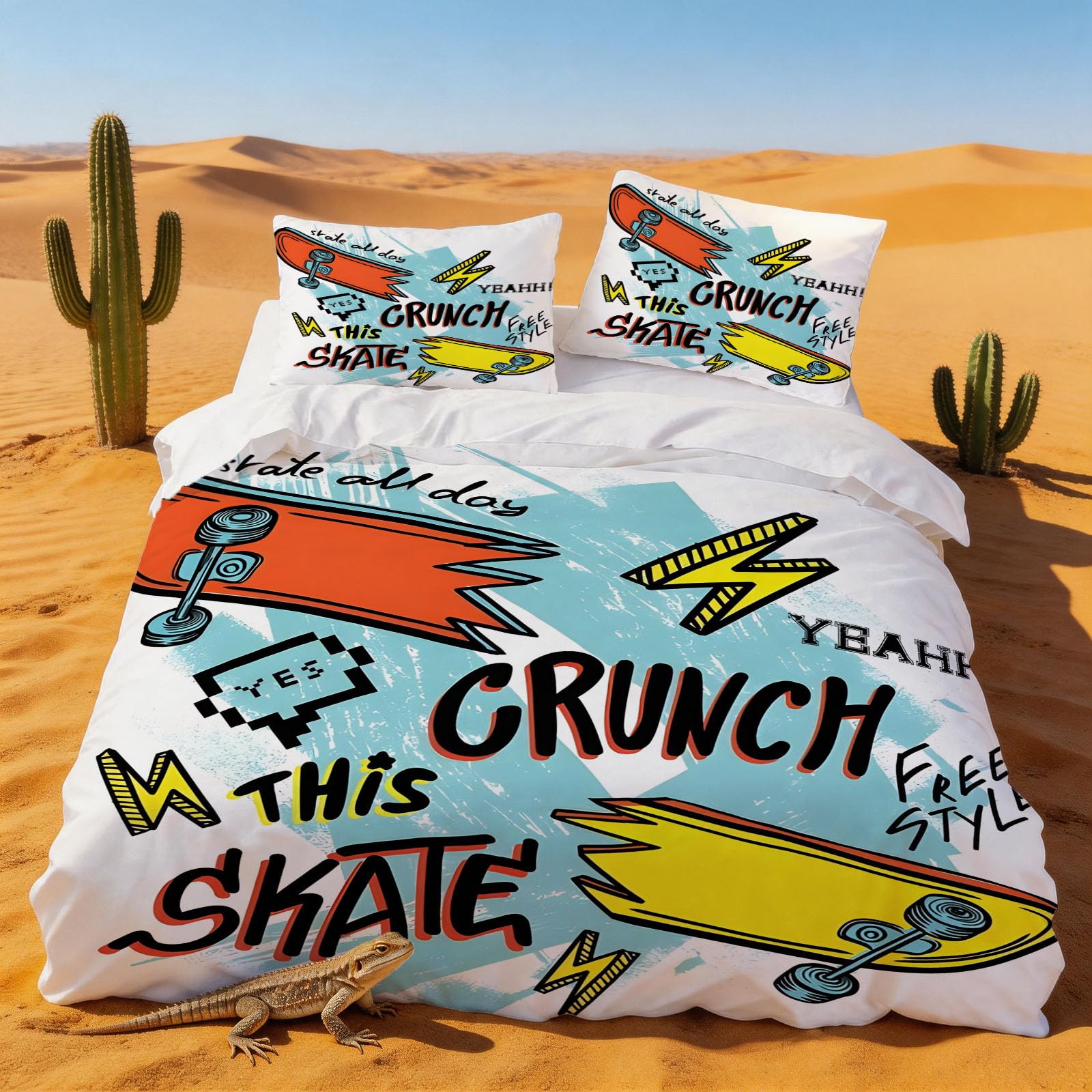 Housse de couette 140x200 microfibre douce pour lit d'adolescent thème skate