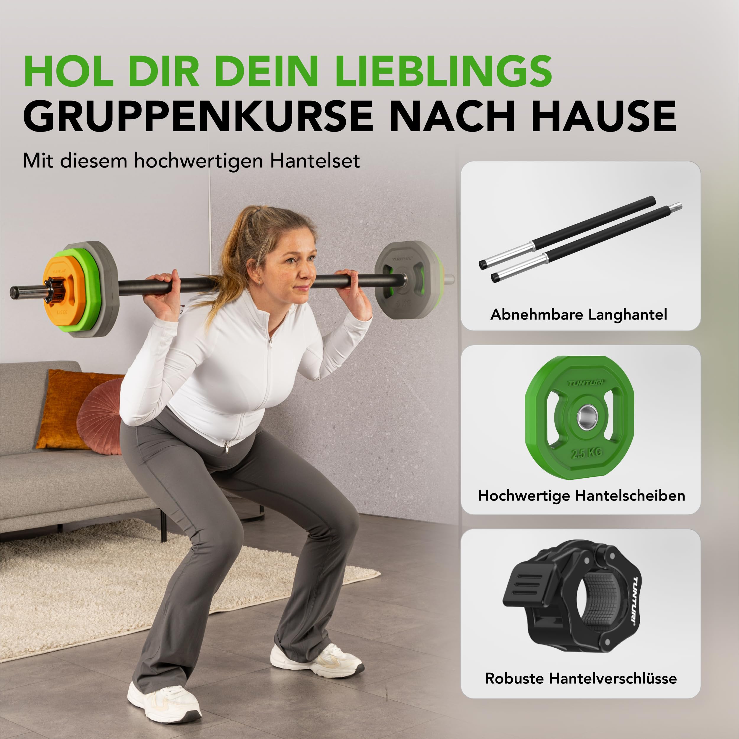 Tunturi Aerobic Pump Gewichteset 20kg Hantelset mit 6 Scheiben Hantelstange Gummibeschichtung