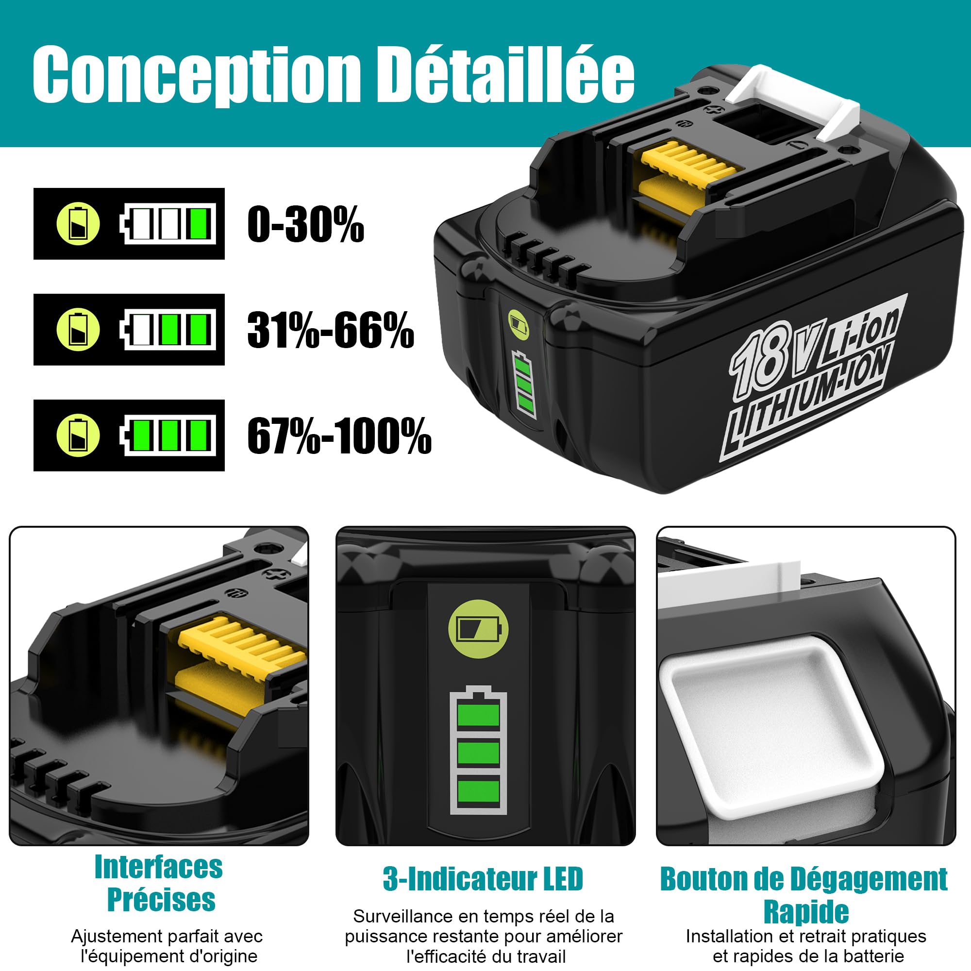 Energup 2Pcs 18V 5000mAh BL1850B Batterie pour Makita Batterie 18V BL1850 BL1850B BL1860 BL1840 BL1830 BL1820 BL1815 LXT400 avec Indicateur LED