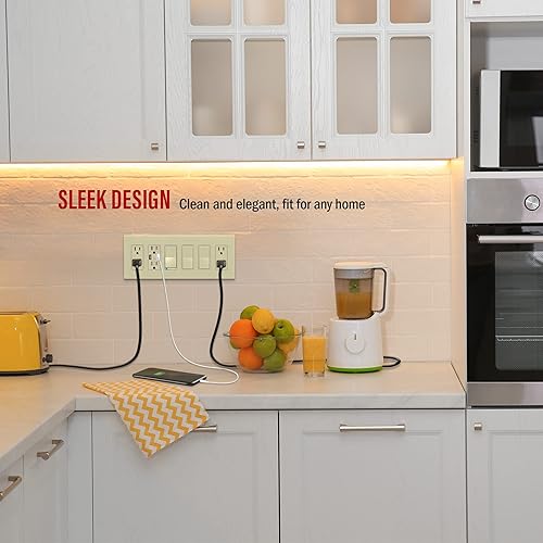 Miniatura 325 de ENERLITES SI8834-BK - Placa de pared decorativa sin tornillos, cubierta de enchufe segura, 4 entradas, 4.68 x 8.30 pulgadas (alto x largo), Negro