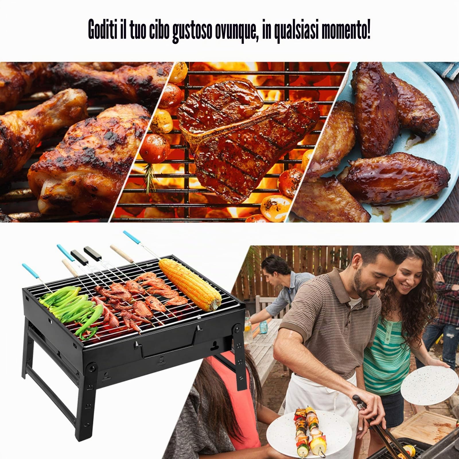 AGM Barbecue Carbone Portatile per 1-4 Persone, Barbecue Grill, BBQ Griglia in Acciaio a Carbone Pieghevole Portatile per Picnic, Viaggi, Patio o Campeggio in Giardino (40 x 27 x 20 CM)