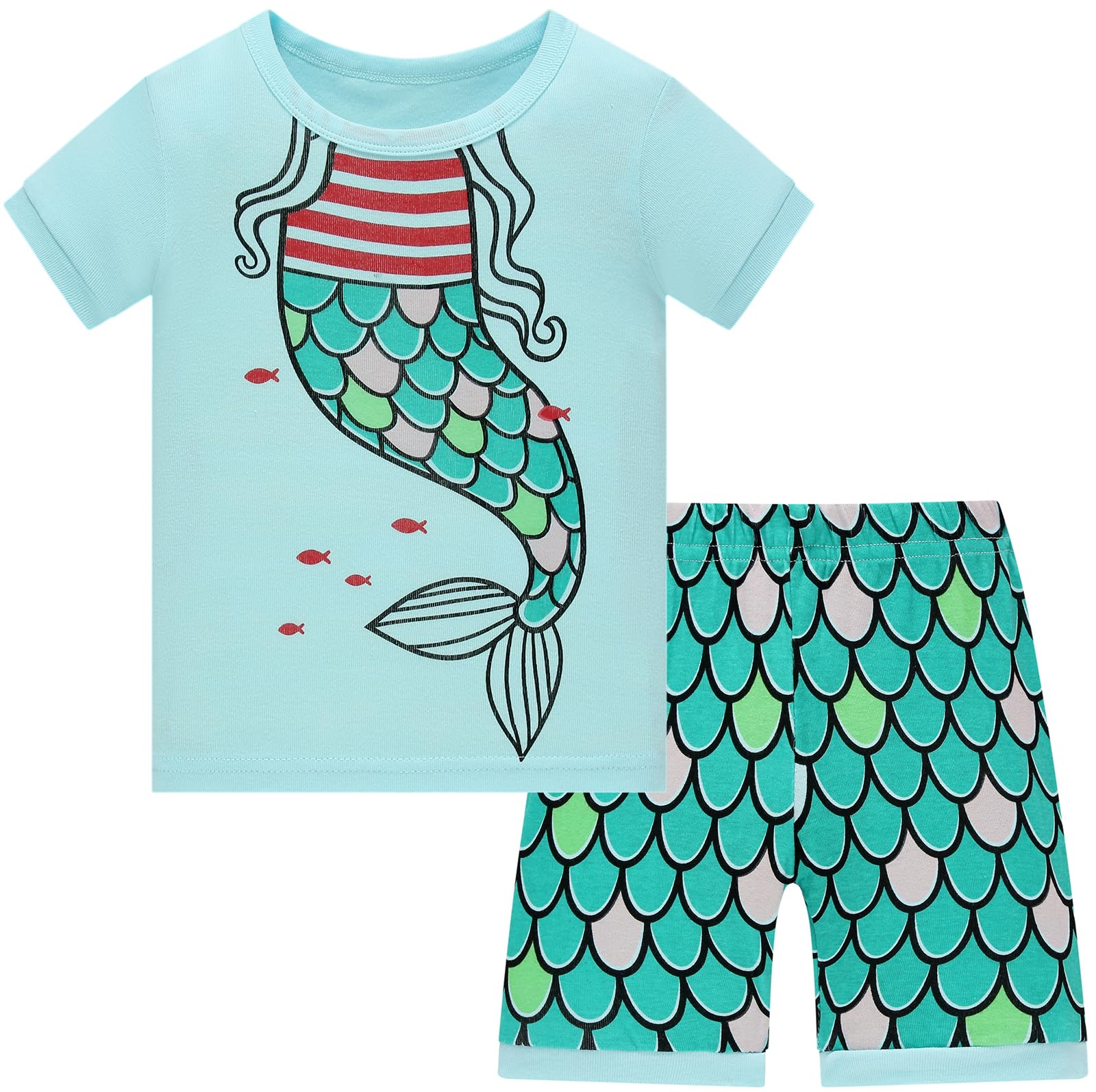 Pyjama Fille Coton Été Ensemble Manches Courtes et Short Vêtements de Nuit pour Enfant 1-12 Ans