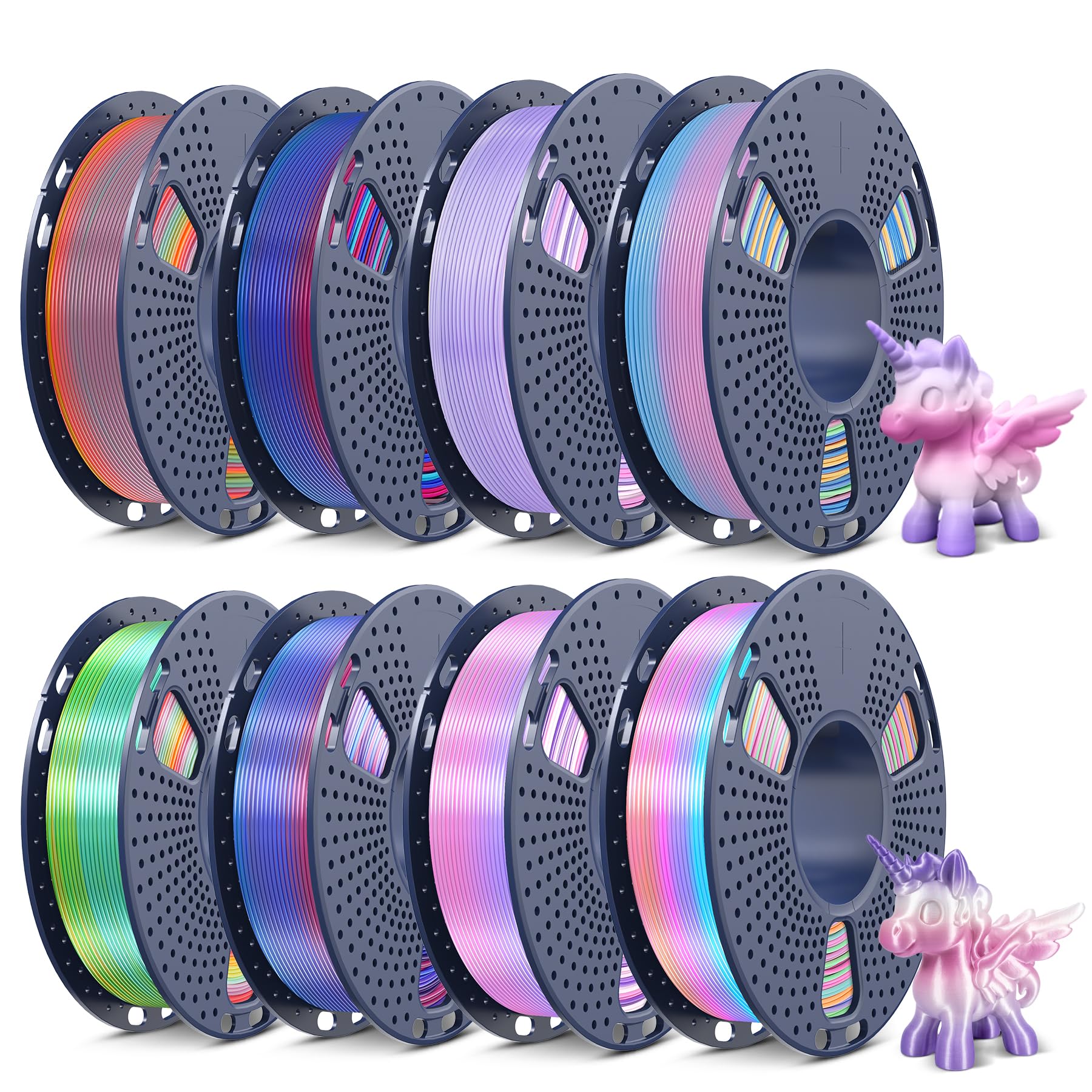 SUNLU 250G PLA &amp; Silk Rainbow 3D Printer Filament Bundle, 2kg in Total