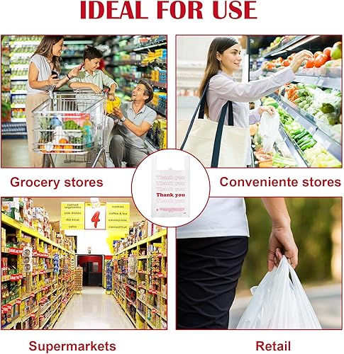 Miniatura 6 de Ireer Paquete de 500 bolsas de plástico con asas de agradecimiento de 18 x 8 x 30 pulgadas, color blanco, grandes bolsas para camisetas de compras,