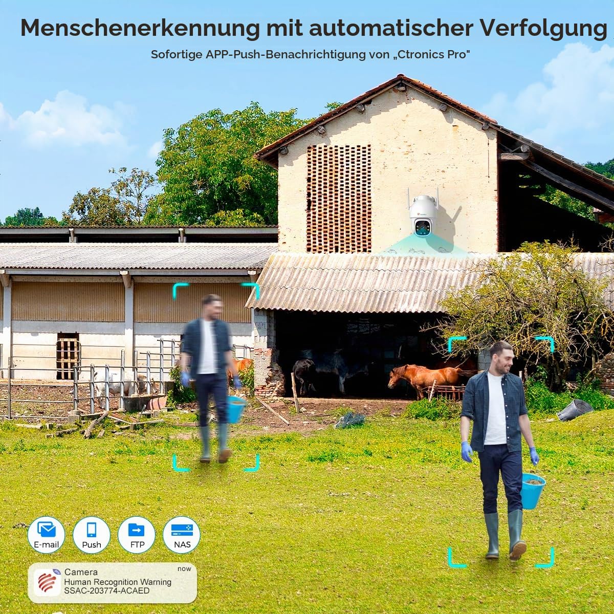 Ctronics 3G/4G LTE Überwachungskamera Aussen mit SIM Karte, 355°/90° Schwenkbar PTZ IP Kamera Outdoor, Menschenerkennung, Automatische Verfolgung, 30M FarbNachtsicht, TF-Speicher, IP66, Weiß