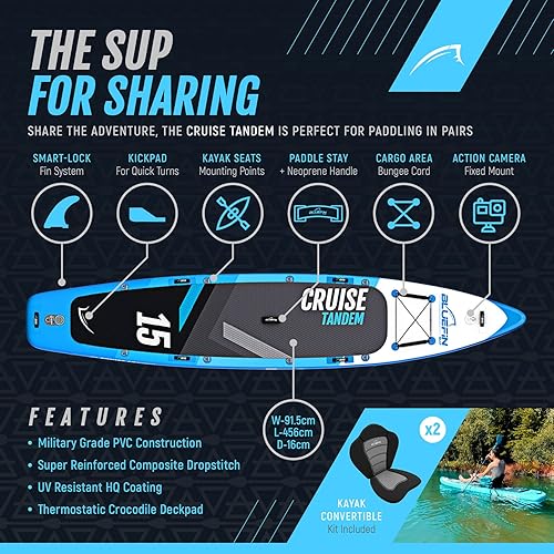 Miniatura 2 de Bluefin Cruise SUP Paquete  Tabla de remo inflable de pie  6 pulgadas de grosor  Remo de fibra de vidrio  Kit de conversión de kayak  Todos los