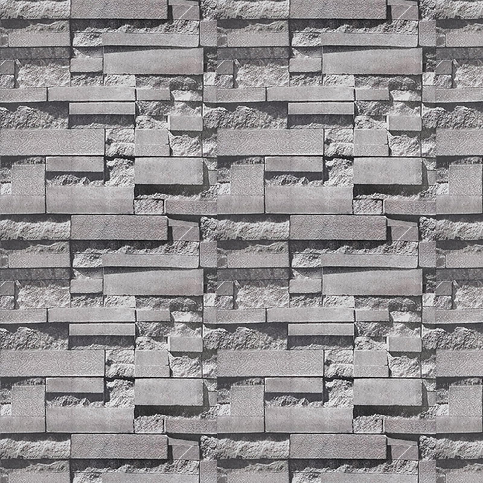 Cathpetic Black Grey Brick Wallpaper Textured Rustic 3D Brick Effect Wallpaper for Fireplace Living Room Bedroom Kitchen Cafe Decoration,53 x 950cm 1 Roll