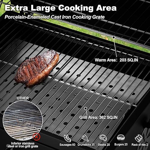 Miniatura 4 de MELLCOM Parrilla de carbón con mesa auxiliar plegable de madera, 338 pies cuadrados. Área de barbacoa con bandejas de carbón de elevación