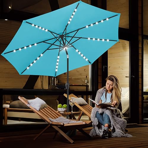 Miniatura 6 de FLAME&SHADE 9 ft Solar Powered Outdoor Market Patio Table Umbrella with LED Lights and Tilt