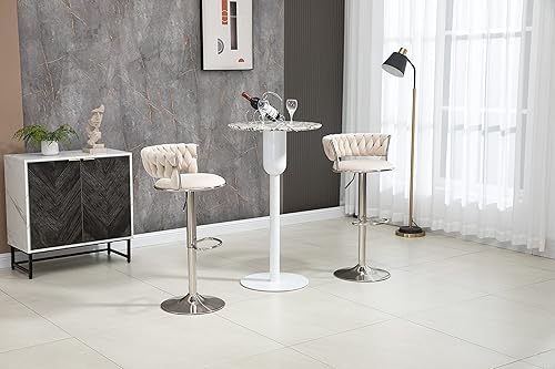 Miniatura 4 de Kakotito Taburetes de bar giratorios de terciopelo de 360 con respaldo bajo y reposapiés, taburetes de bar ajustables, taburete de bar plateado