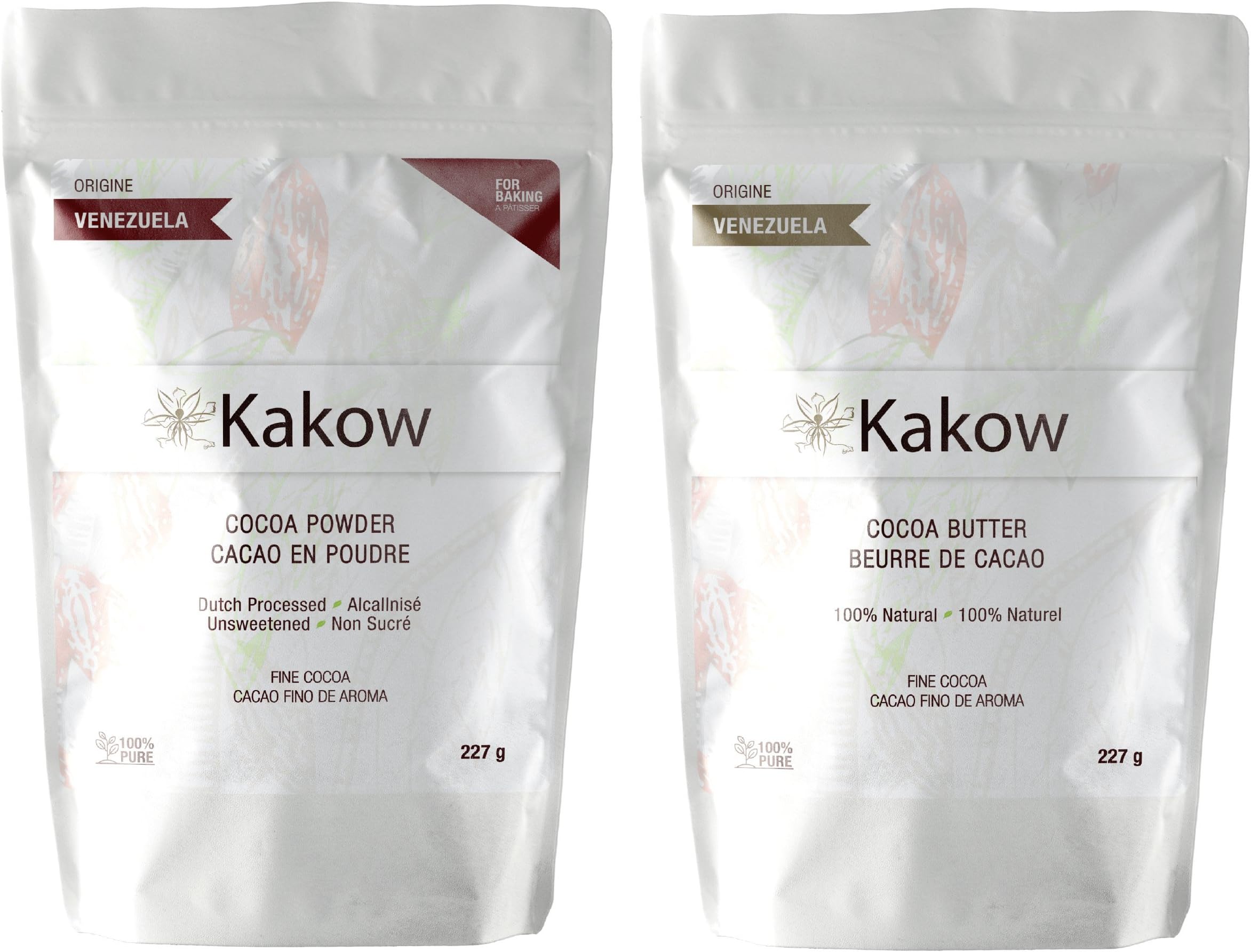 "TWO-PACK" One Dutch Processed Cocoa Powder (10 - 12) and One Cocoa Butter - Special for baking - 100% Venezuelan Fine Cocoa 227g (8 oz)