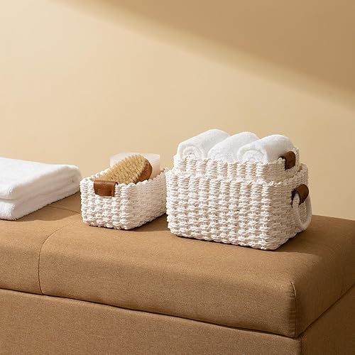 Miniatura 3 de LA JOLIE MUSE Cestas de almacenamiento tejidas para organizar, cesta de papel reciclado, divisor para toallas de maquillaje, armarios, cajones,