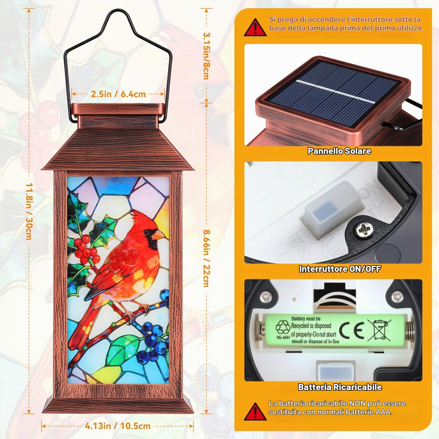 OxyLED Lanterne Solari da Esterno, Lanterne da Esterno con ON/OFF Automatici Impermeabili IP44, Luce Bianca Calda per Giardino Patio Sentieri e Decorazioni Natalizie Idee Regalo per Donna Cardinal