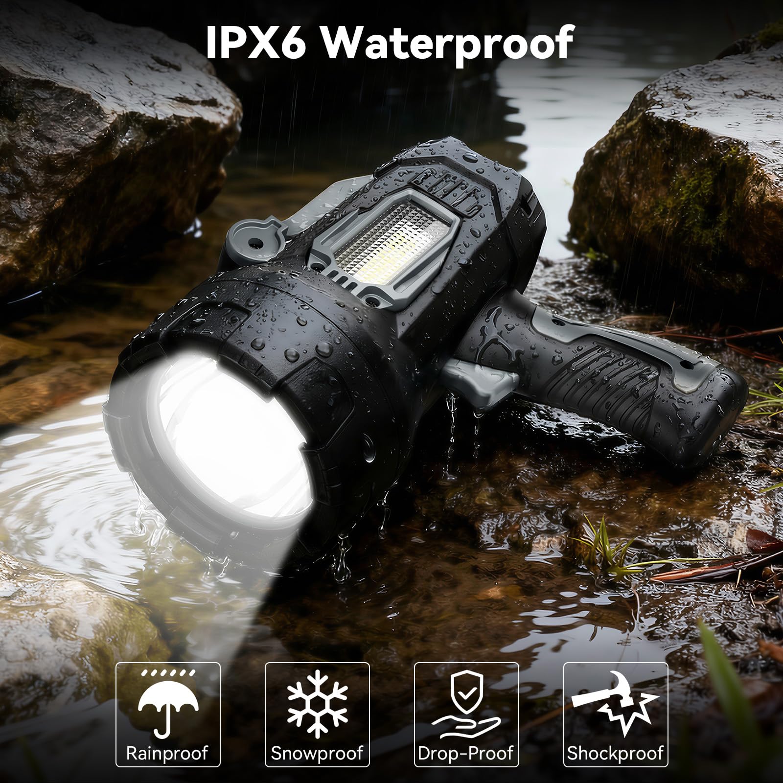 polisak Torcia ricaricabile a LED, 2.000.000 lumen, super luminosa, per esterni, con luce COB e treppiede pieghevole, luce di ricerca portatile di lunga durata, per nautica, campeggio, lavoro