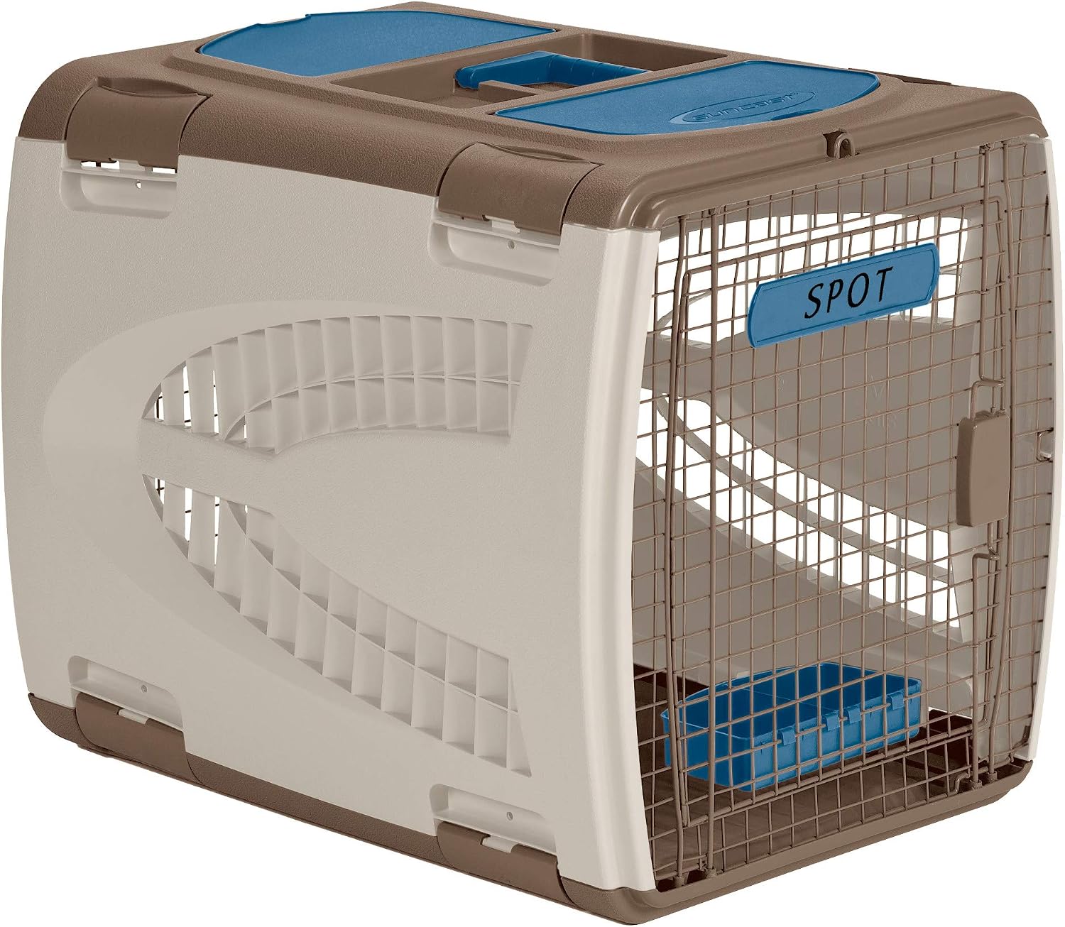 Suncast Portable Pet Carrier with Handle, Taupe/Blue, 21" x 28" x 22"